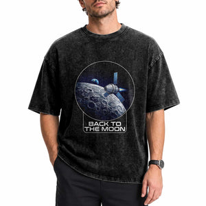 Back To The Moon Washed Cotton T-Shirt Lunar Mission Astronaut Space Lover
