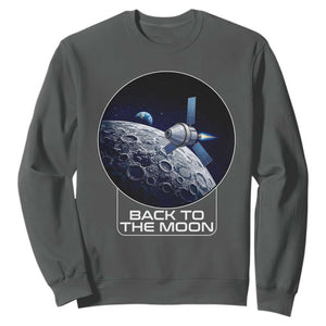 Back To The Moon Sweatshirt Lunar Mission Astronaut Space Lover TS12 Dark Heather Print Your Wear