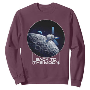 Back To The Moon Sweatshirt Lunar Mission Astronaut Space Lover TS12 Maroon Print Your Wear