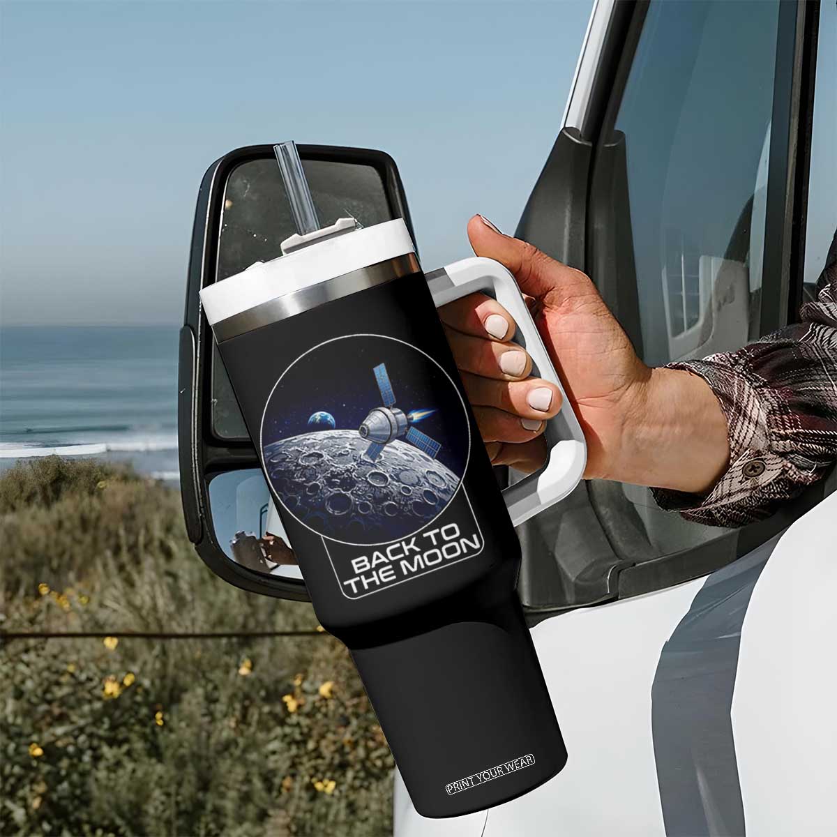 Back To The Moon Tumbler With Handle Lunar Mission Astronaut Space Lover TS12 Print Your Wear