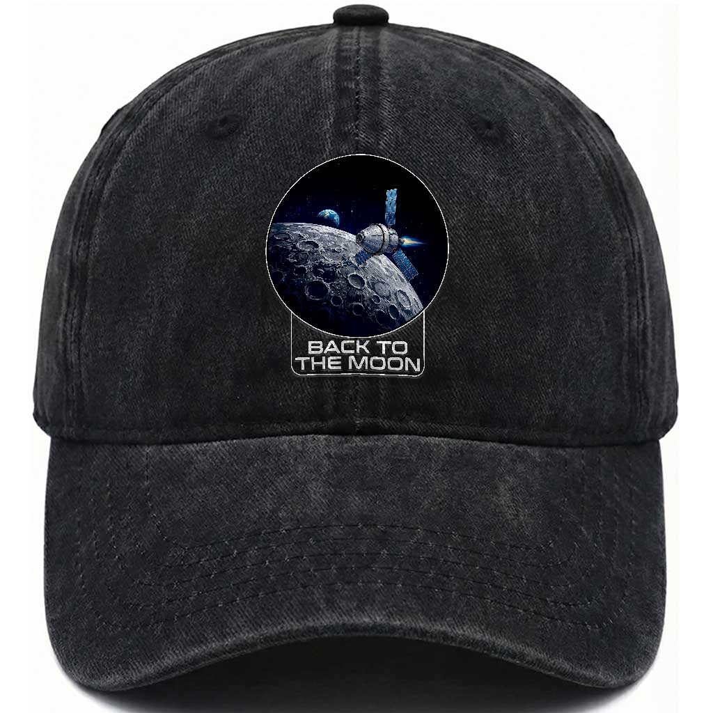 Back To The Moon Washed Cotton Baseball Cap Lunar Mission Astronaut Space Lover TS12 Print Your Wear