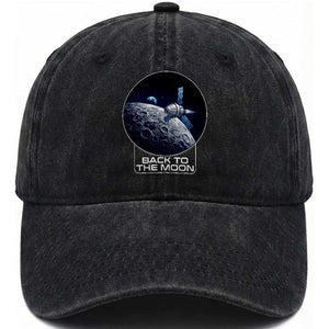 Back To The Moon Washed Cotton Baseball Cap Lunar Mission Astronaut Space Lover TS12 Print Your Wear