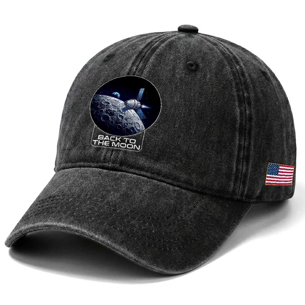 Back To The Moon Washed Cotton Baseball Cap Lunar Mission Astronaut Space Lover TS12 Print Your Wear