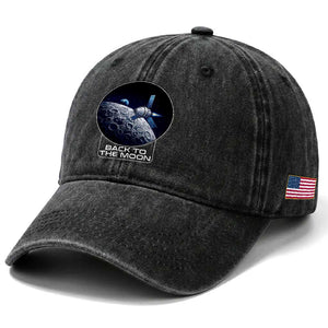 Back To The Moon Washed Cotton Baseball Cap Lunar Mission Astronaut Space Lover TS12 Print Your Wear