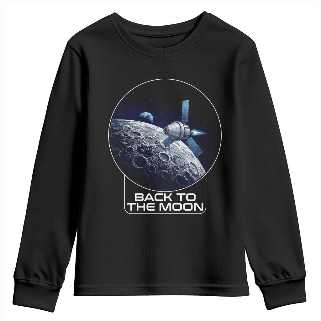 Back To The Moon Youth Sweatshirt Lunar Mission Astronaut Space Lover TS12 Black Print Your Wear