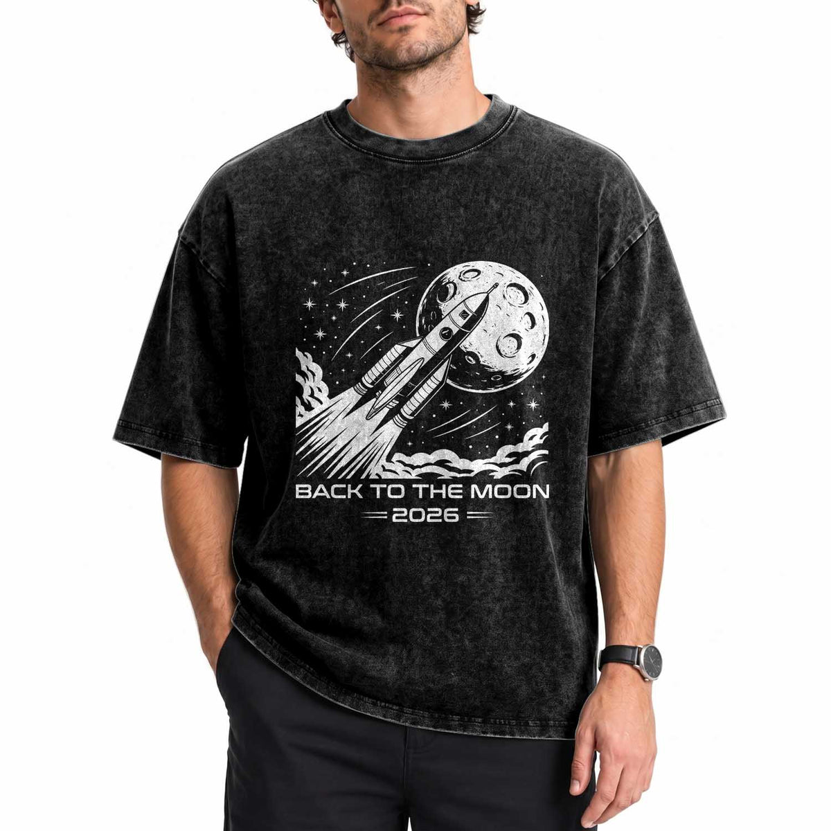 Back To The Moon Washed Cotton T-Shirt Space Exploration Moon Journey 2026