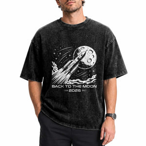 Back To The Moon Washed Cotton T-Shirt Space Exploration Moon Journey 2026