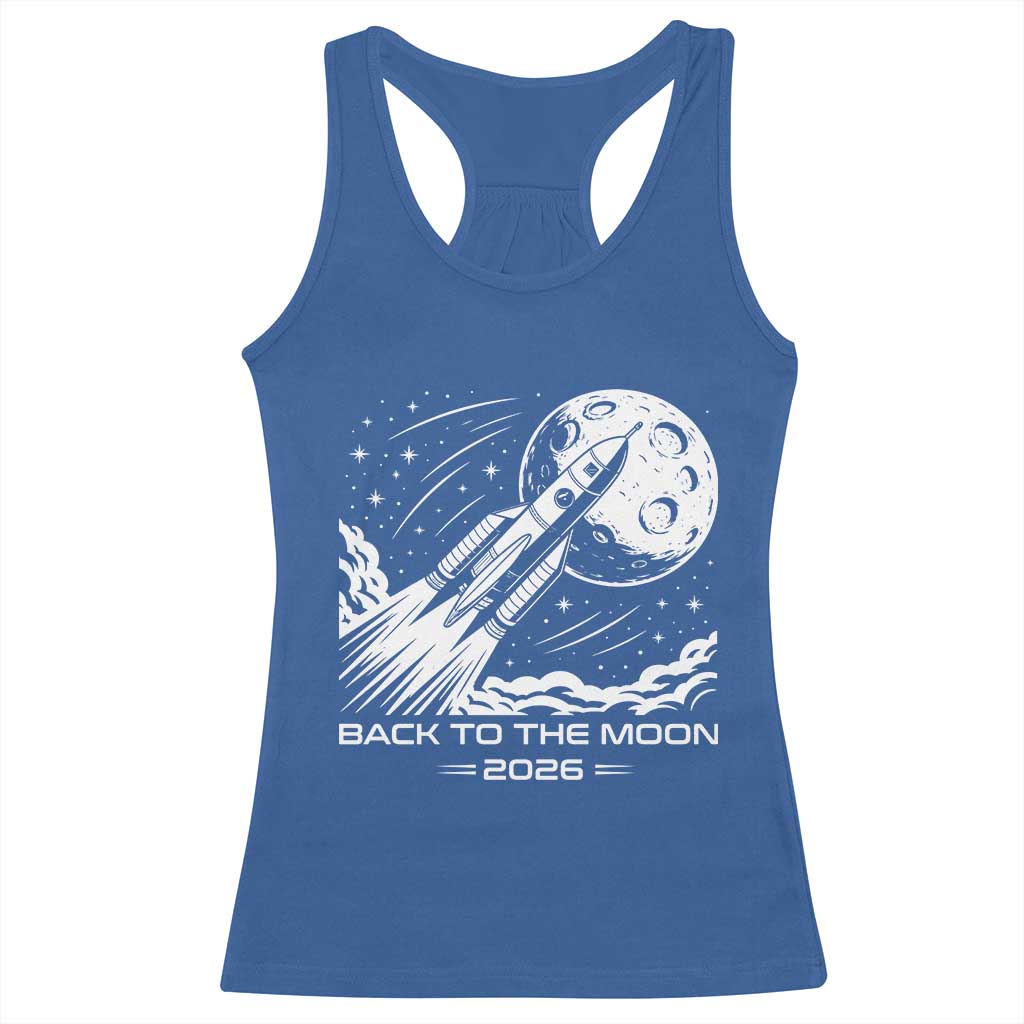 Back To The Moon Racerback Tank Top Space Exploration Moon Journey 2026 TS12 Royal Blue Print Your Wear