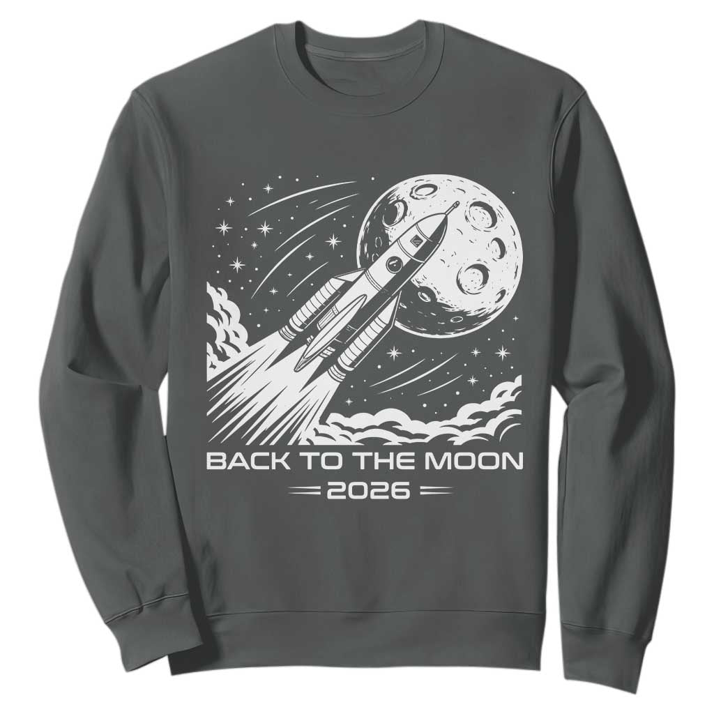 Back To The Moon Sweatshirt Space Exploration Moon Journey 2026 TS12 Dark Heather Print Your Wear
