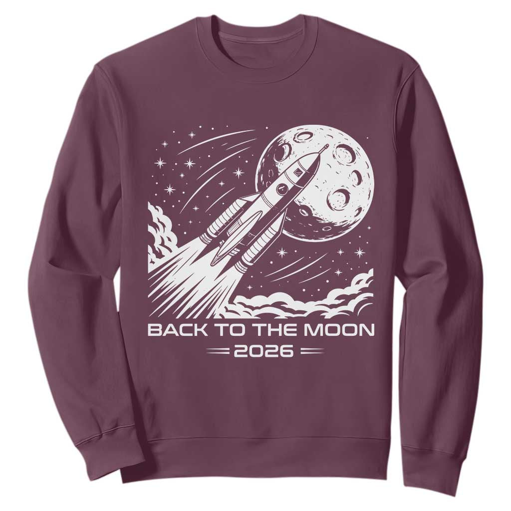 Back To The Moon Sweatshirt Space Exploration Moon Journey 2026 TS12 Maroon Print Your Wear