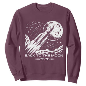 Back To The Moon Sweatshirt Space Exploration Moon Journey 2026 TS12 Maroon Print Your Wear