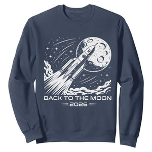 Back To The Moon Sweatshirt Space Exploration Moon Journey 2026 TS12 Navy Print Your Wear