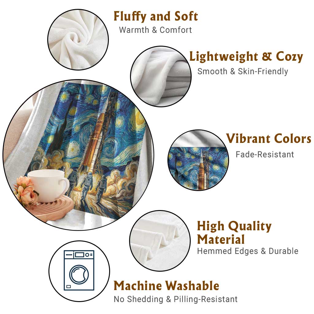 Lunar Mission Astronaut Starry Night Throw Blanket Space Lover Gift TS12 Print Your Wear