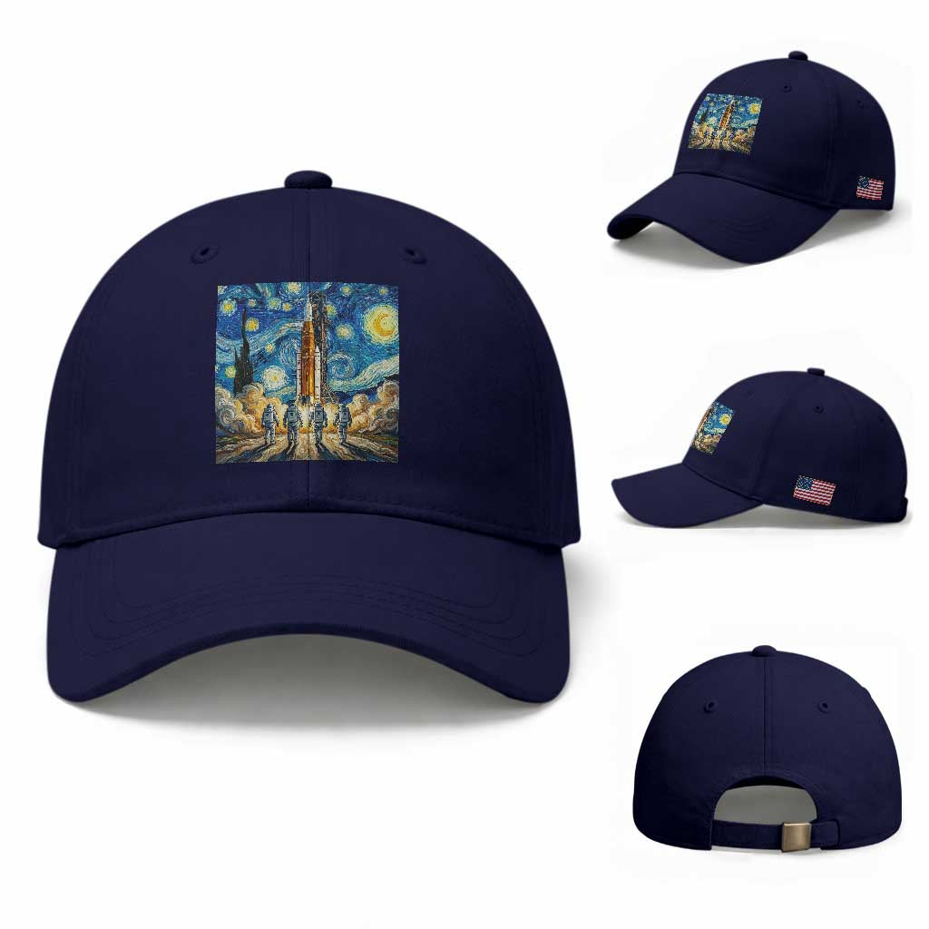 Lunar Mission Astronaut Starry Night Baseball Cap Space Lover Gift TS12 Baseball Cap Universal Fit Dark Blue Print Your Wear