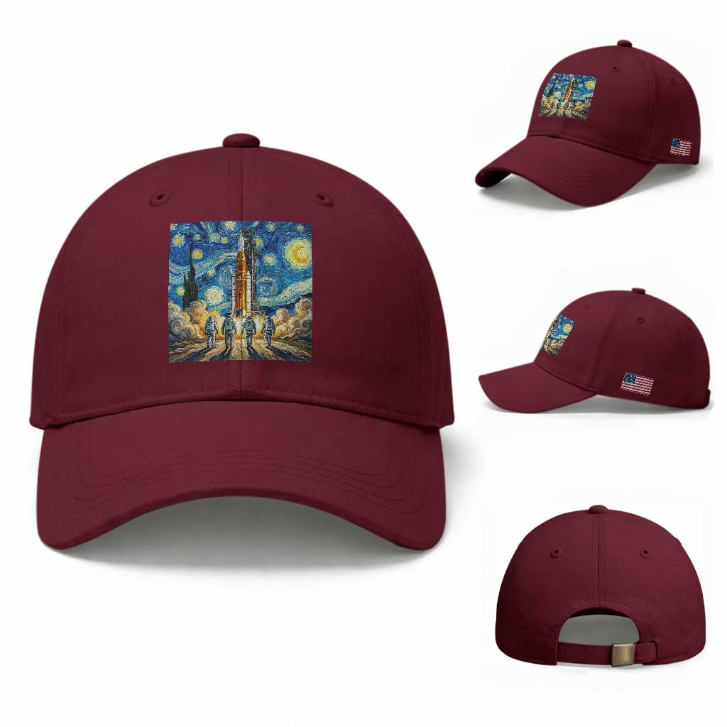 Lunar Mission Astronaut Starry Night Baseball Cap Space Lover Gift TS12 Baseball Cap Universal Fit Maroon Print Your Wear