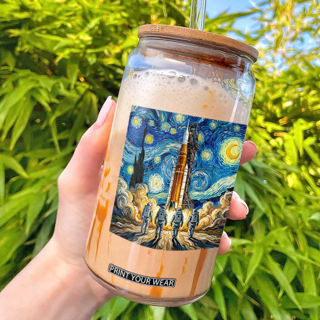 Lunar Mission Astronaut Starry Night Glass Can Space Lover Gift TS12 White Print Your Wear