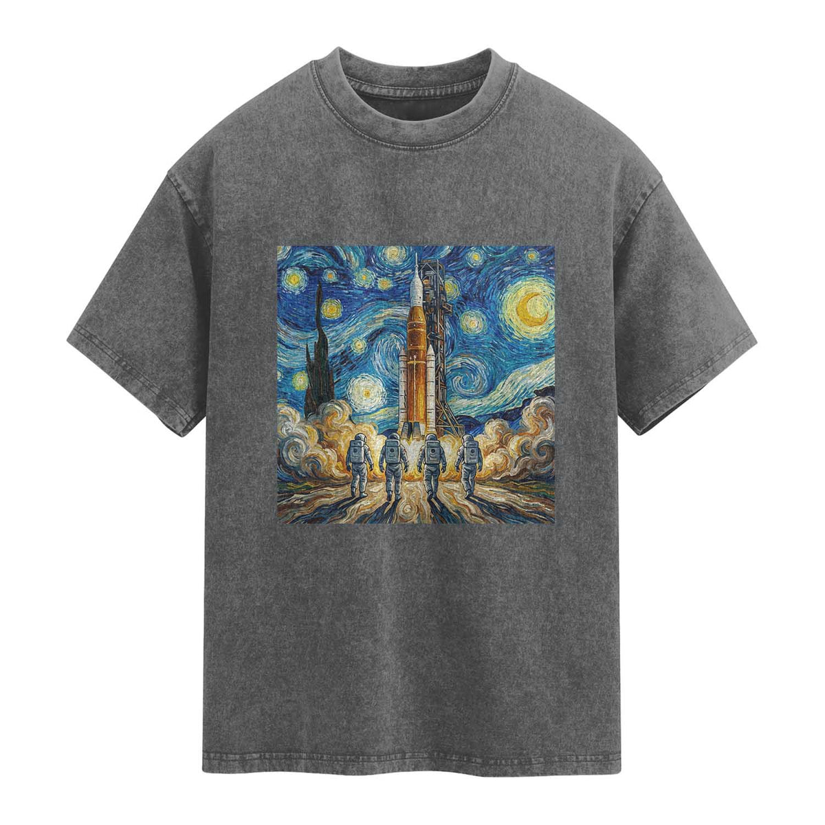 Lunar Mission Astronaut Starry Night Washed Cotton T-Shirt Space Lover Gift