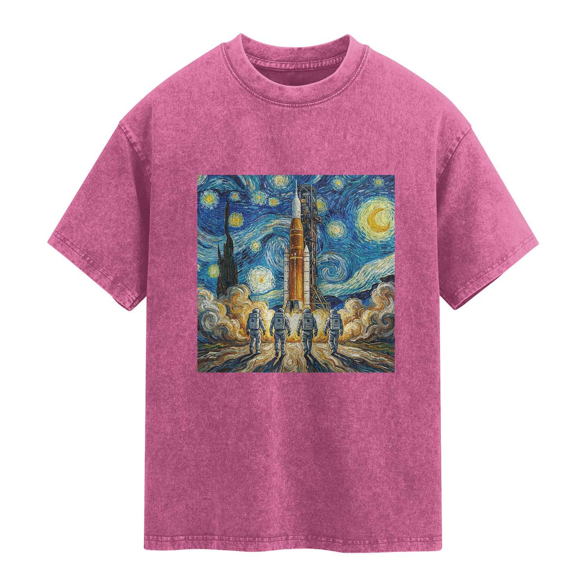 Lunar Mission Astronaut Starry Night Washed Cotton T-Shirt Space Lover Gift