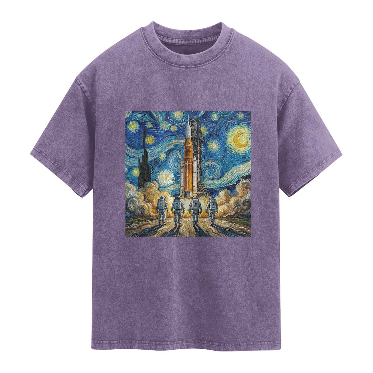 Lunar Mission Astronaut Starry Night Washed Cotton T-Shirt Space Lover Gift
