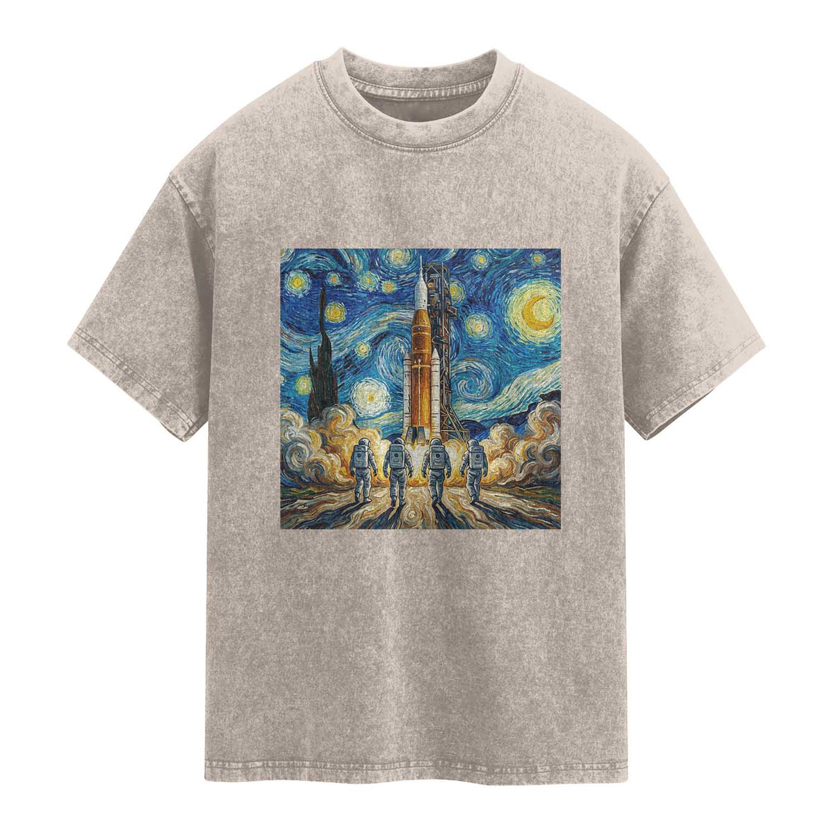 Lunar Mission Astronaut Starry Night Washed Cotton T-Shirt Space Lover Gift