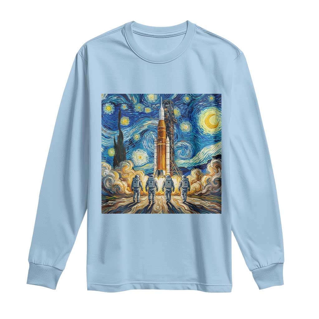 Lunar Mission Astronaut Starry Night Long Sleeve Shirt Space Lover Gift TS12 Light Blue Print Your Wear