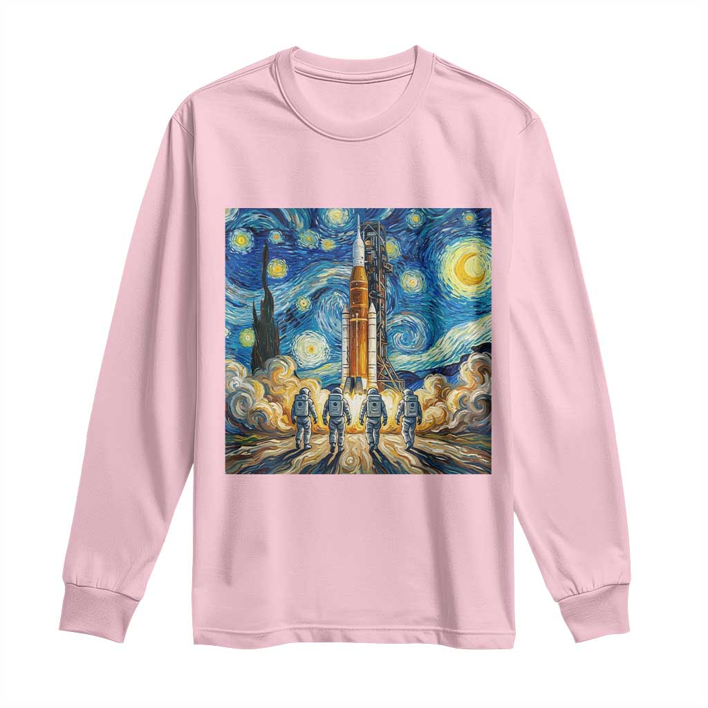 Lunar Mission Astronaut Starry Night Long Sleeve Shirt Space Lover Gift TS12 Light Pink Print Your Wear