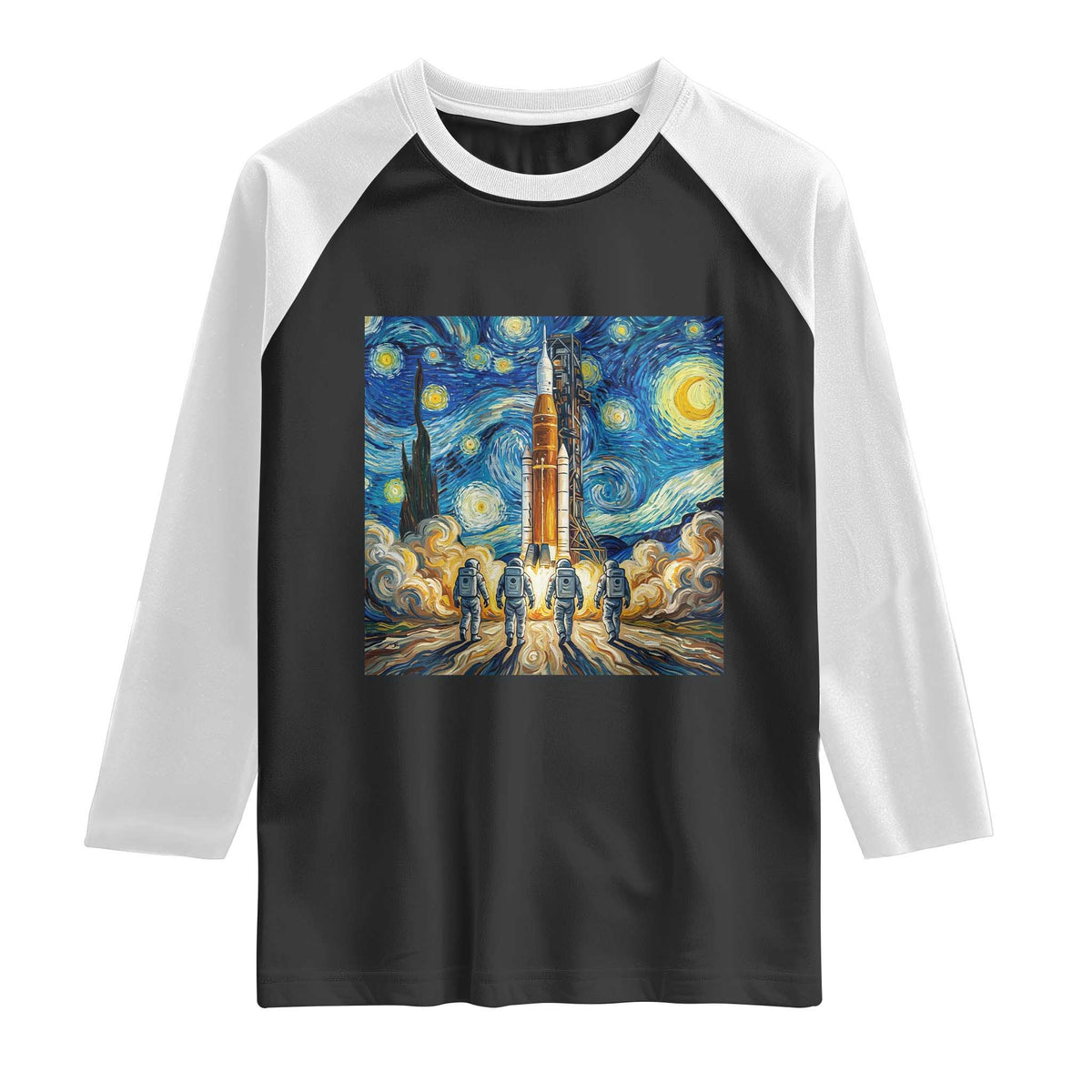 Lunar Mission Astronaut Starry Night Raglan Shirt Space Lover Gift TS12 Black White Print Your Wear