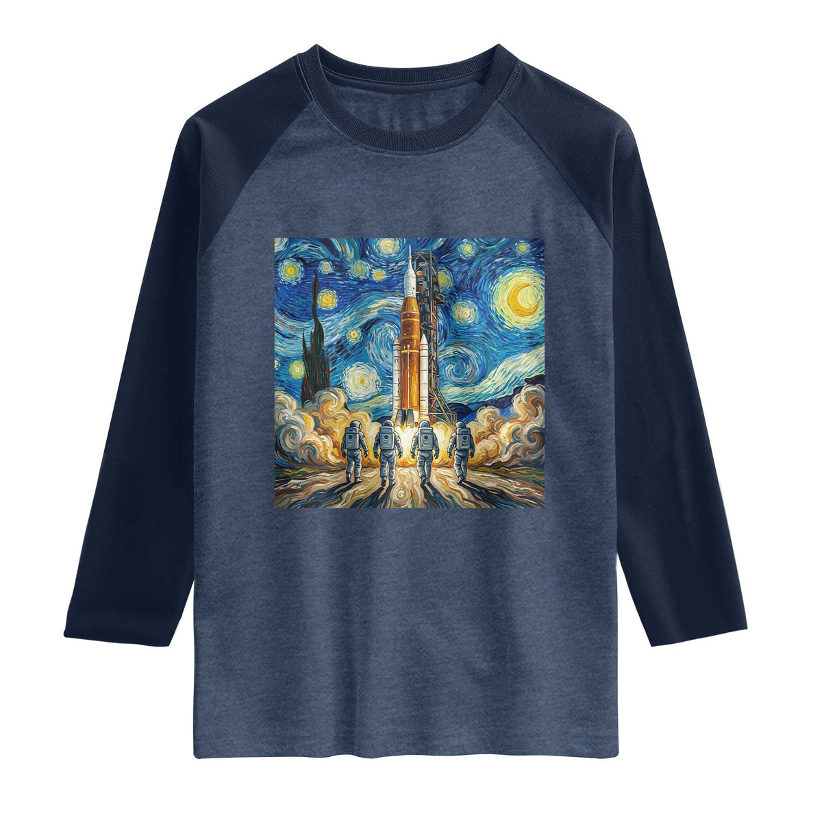 Lunar Mission Astronaut Starry Night Raglan Shirt Space Lover Gift TS12 Heather Denim Navy Print Your Wear