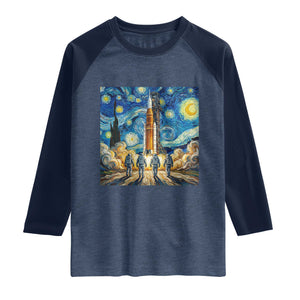 Lunar Mission Astronaut Starry Night Raglan Shirt Space Lover Gift TS12 Heather Denim Navy Print Your Wear