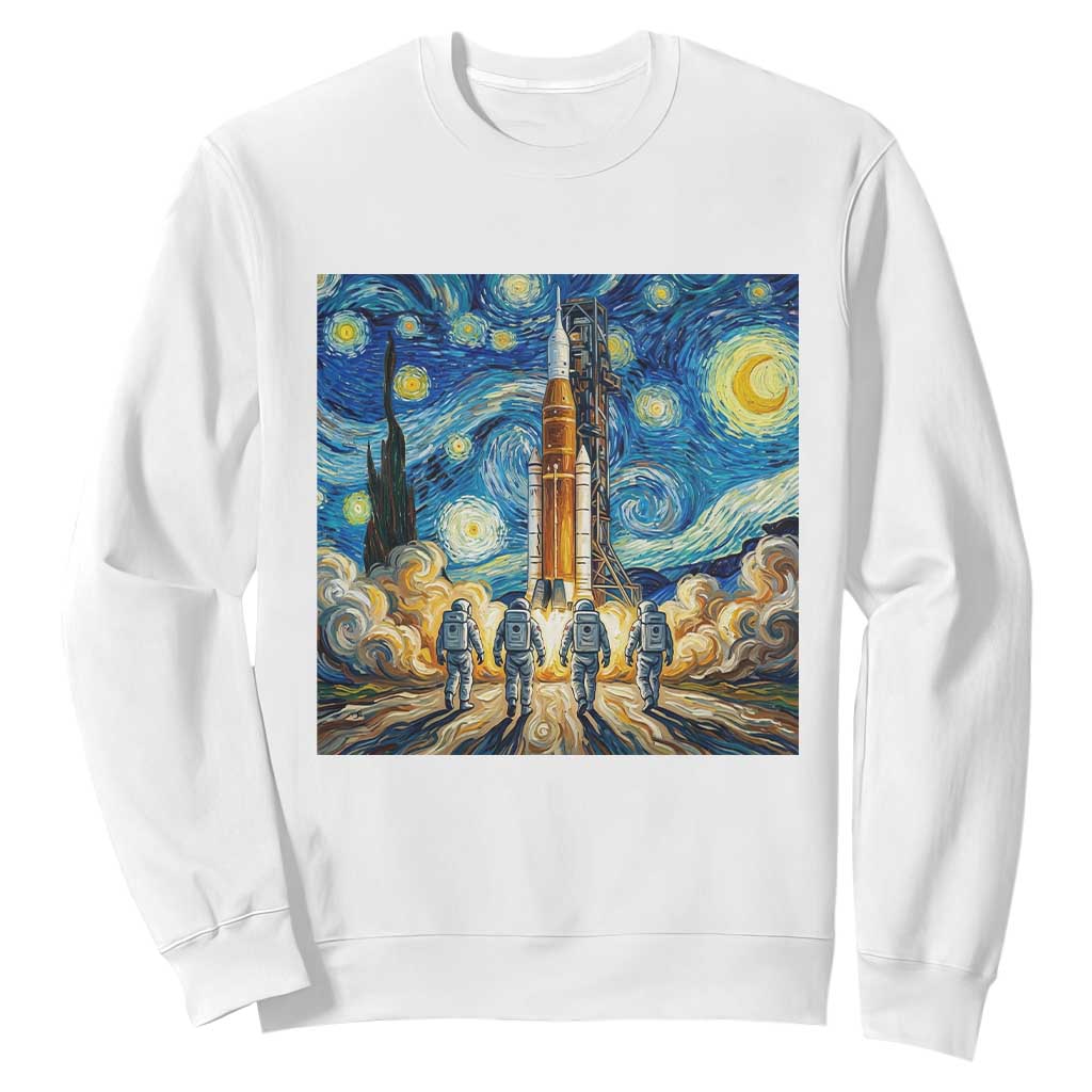 Lunar Mission Astronaut Starry Night Sweatshirt Space Lover Gift TS12 White Print Your Wear