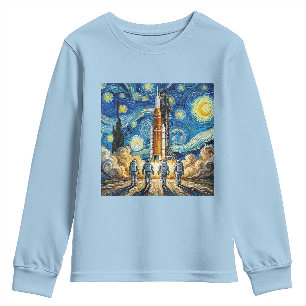 Lunar Mission Astronaut Starry Night Youth Sweatshirt Space Lover Gift TS12 Light Blue Print Your Wear