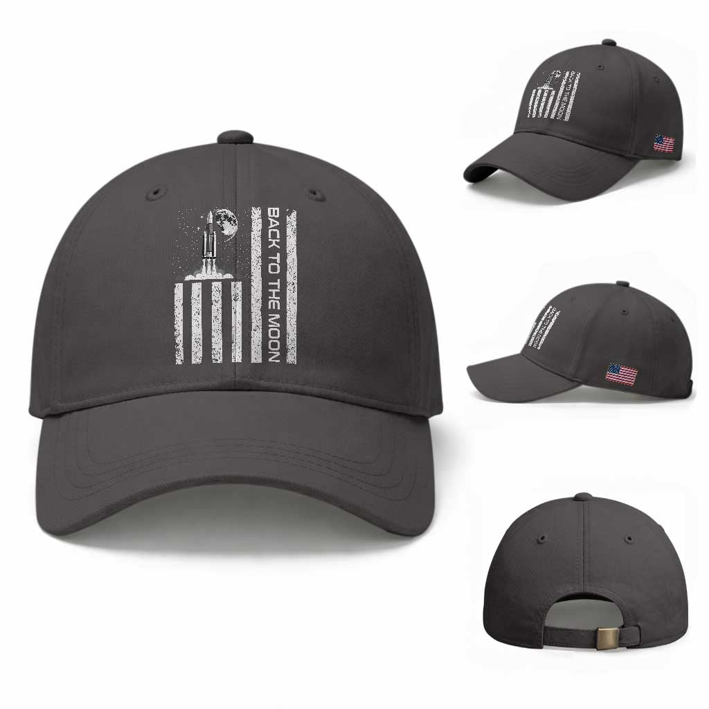 Patriotic American Pride Astronaut Lunar Mission Baseball Cap - Back To The Moon TS12 Baseball Cap Universal Fit Dark Gray Print Your Wear