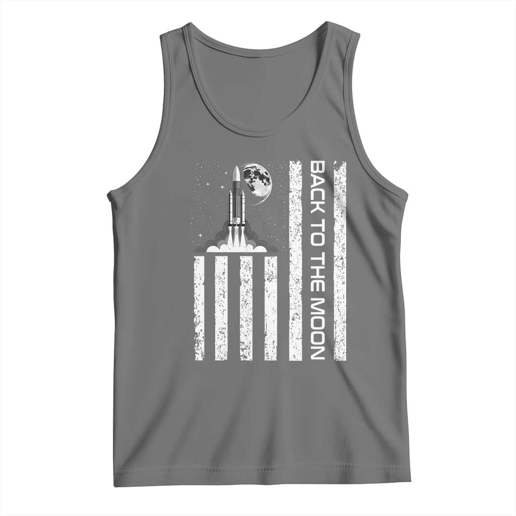 Patriotic American Pride Astronaut Lunar Mission Tank Top Back To The Moon TS12 Black Heather Print Your Wear