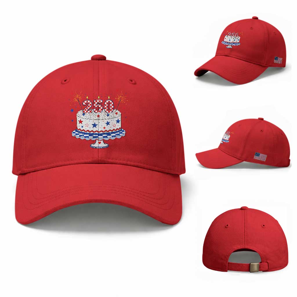 USA 250th Anniversary Birthday Cake Party Gift Baseball Cap TS12 Baseball Cap Universal Fit Red Print Your Wear