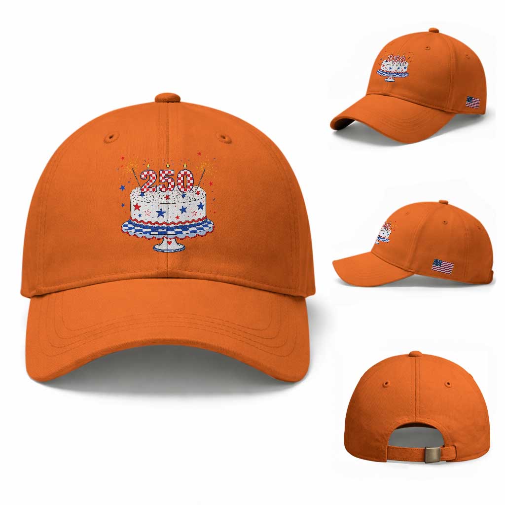 USA 250th Anniversary Birthday Cake Party Gift Baseball Cap TS12 Baseball Cap Universal Fit Orange Print Your Wear