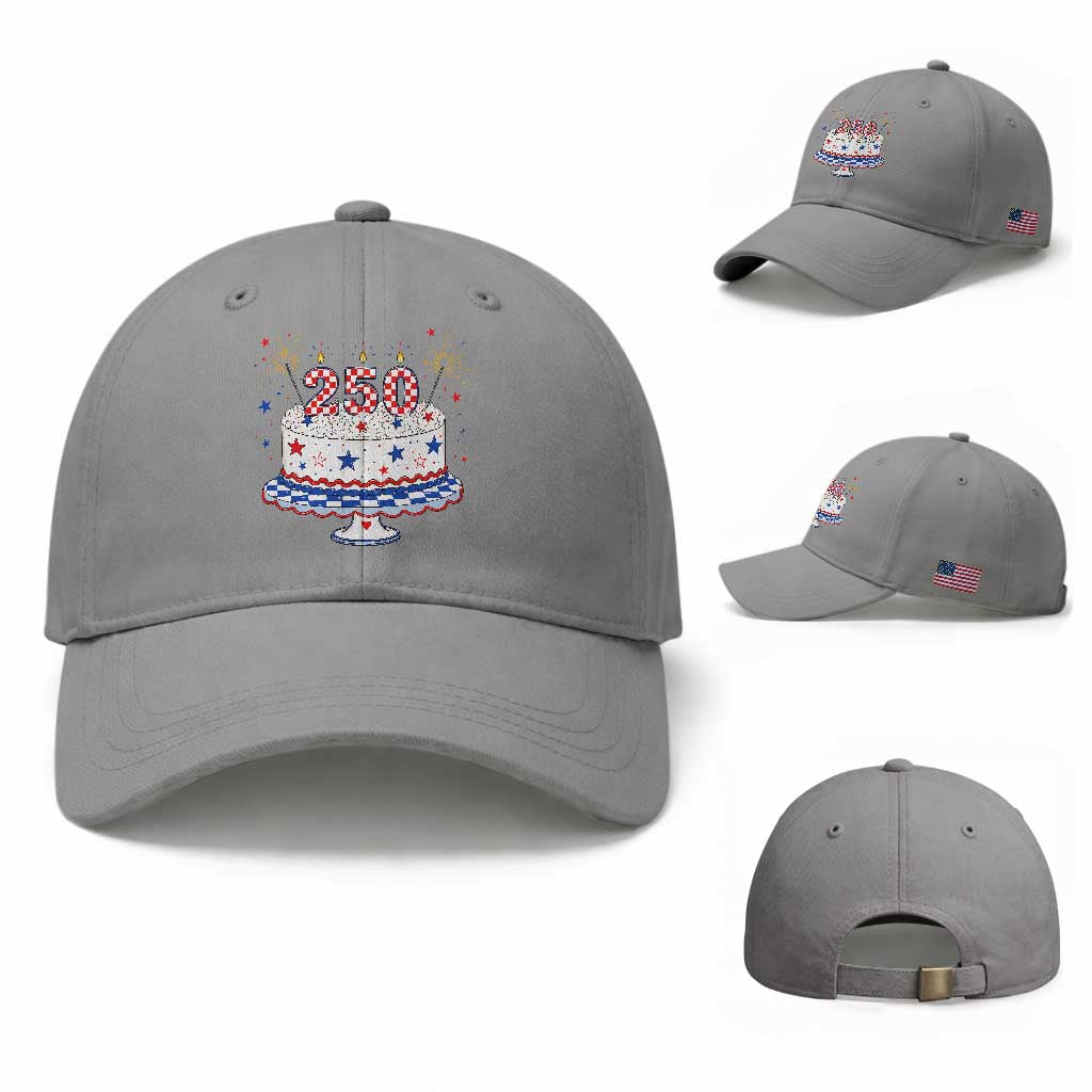 USA 250th Anniversary Birthday Cake Party Gift Baseball Cap TS12 Baseball Cap Universal Fit Sport Gray Print Your Wear