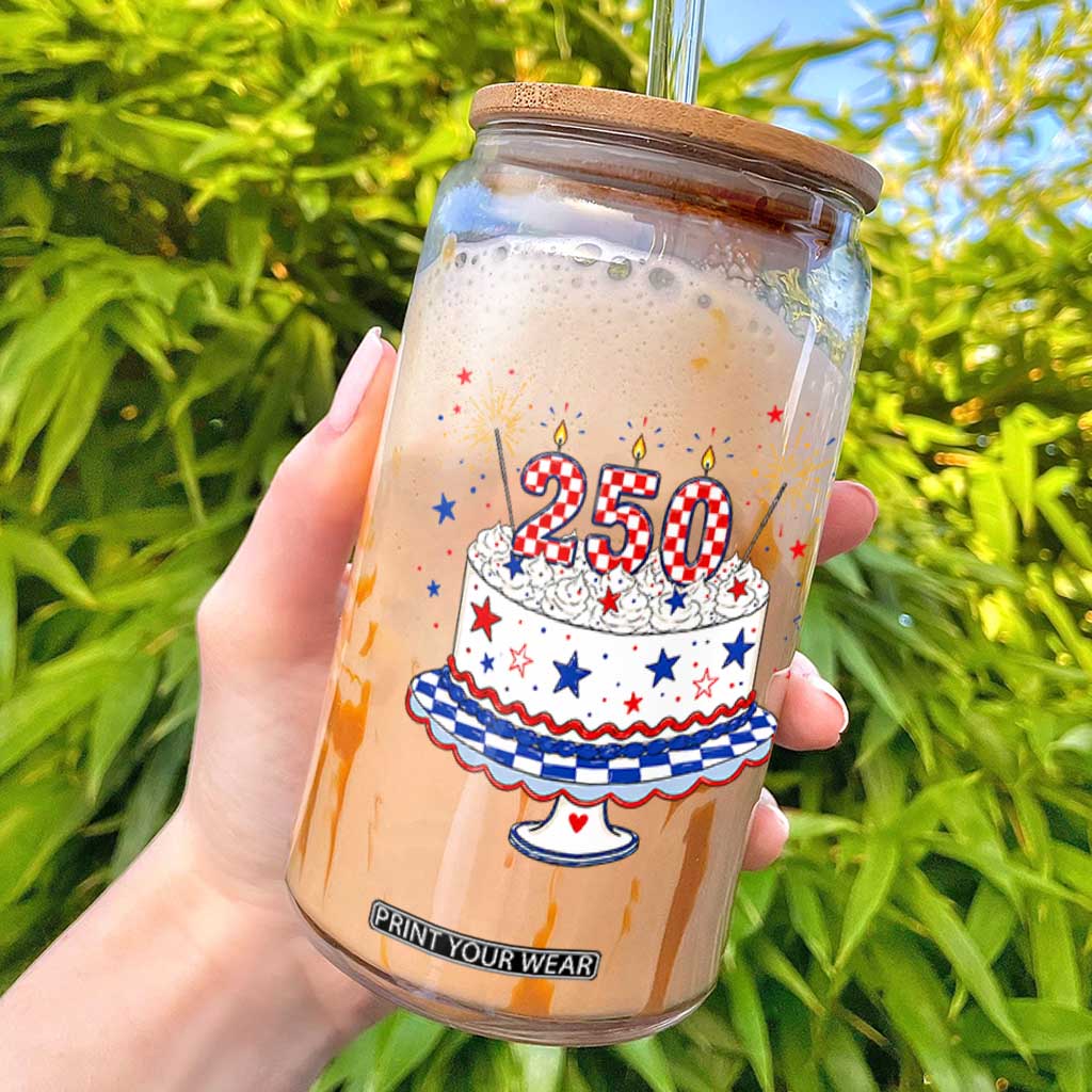 USA 250th Anniversary Birthday Cake Party Gift Glass Can TS12 White Print Your Wear