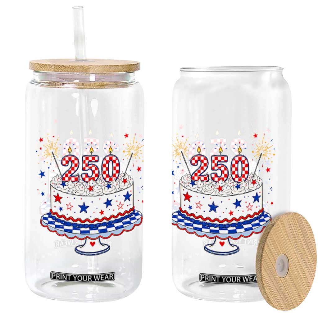 USA 250th Anniversary Birthday Cake Party Gift Glass Can TS12 Print Your Wear