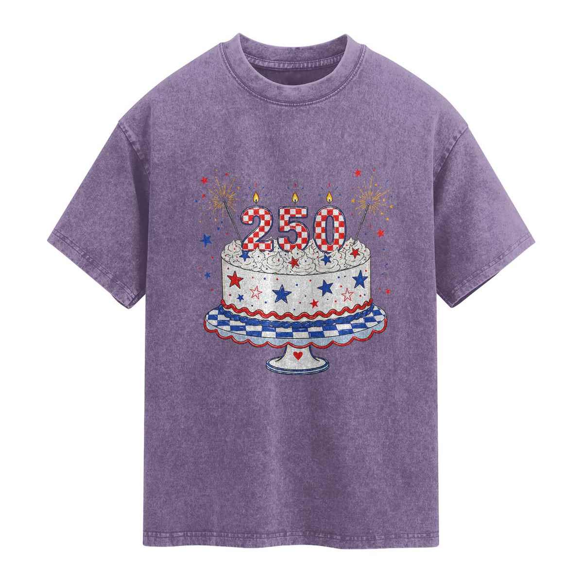 USA 250th Anniversary Birthday Cake Party Gift Washed Cotton T-Shirt