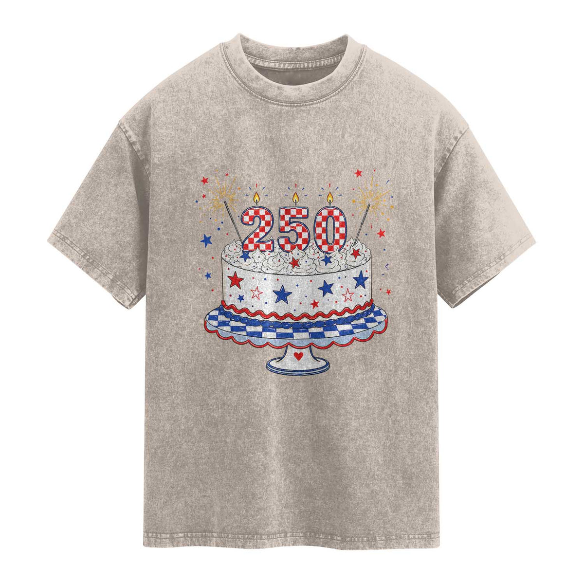 USA 250th Anniversary Birthday Cake Party Gift Washed Cotton T-Shirt
