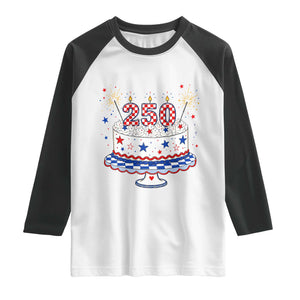 USA 250th Anniversary Birthday Cake Party Gift Raglan Shirt TS12 White Black Print Your Wear