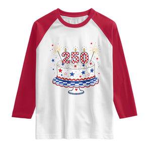 USA 250th Anniversary Birthday Cake Party Gift Raglan Shirt TS12 White Red Print Your Wear