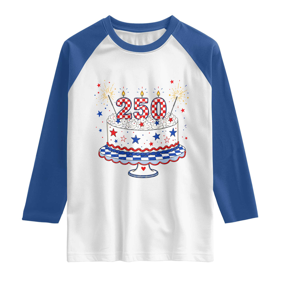 USA 250th Anniversary Birthday Cake Party Gift Raglan Shirt TS12 White Royal Print Your Wear