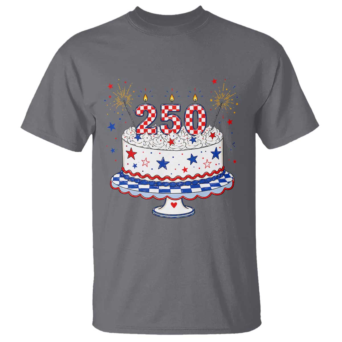 USA 250th Anniversary Birthday Cake Party Gift T Shirt TS12 Charcoal Print Your Wear