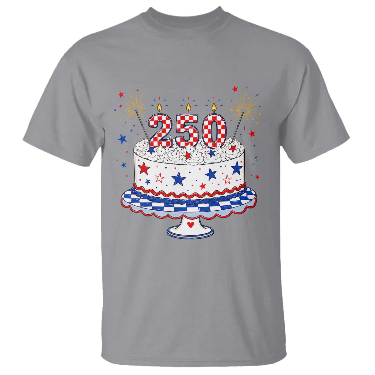 USA 250th Anniversary Birthday Cake Party Gift T Shirt TS12 Sport Gray Print Your Wear