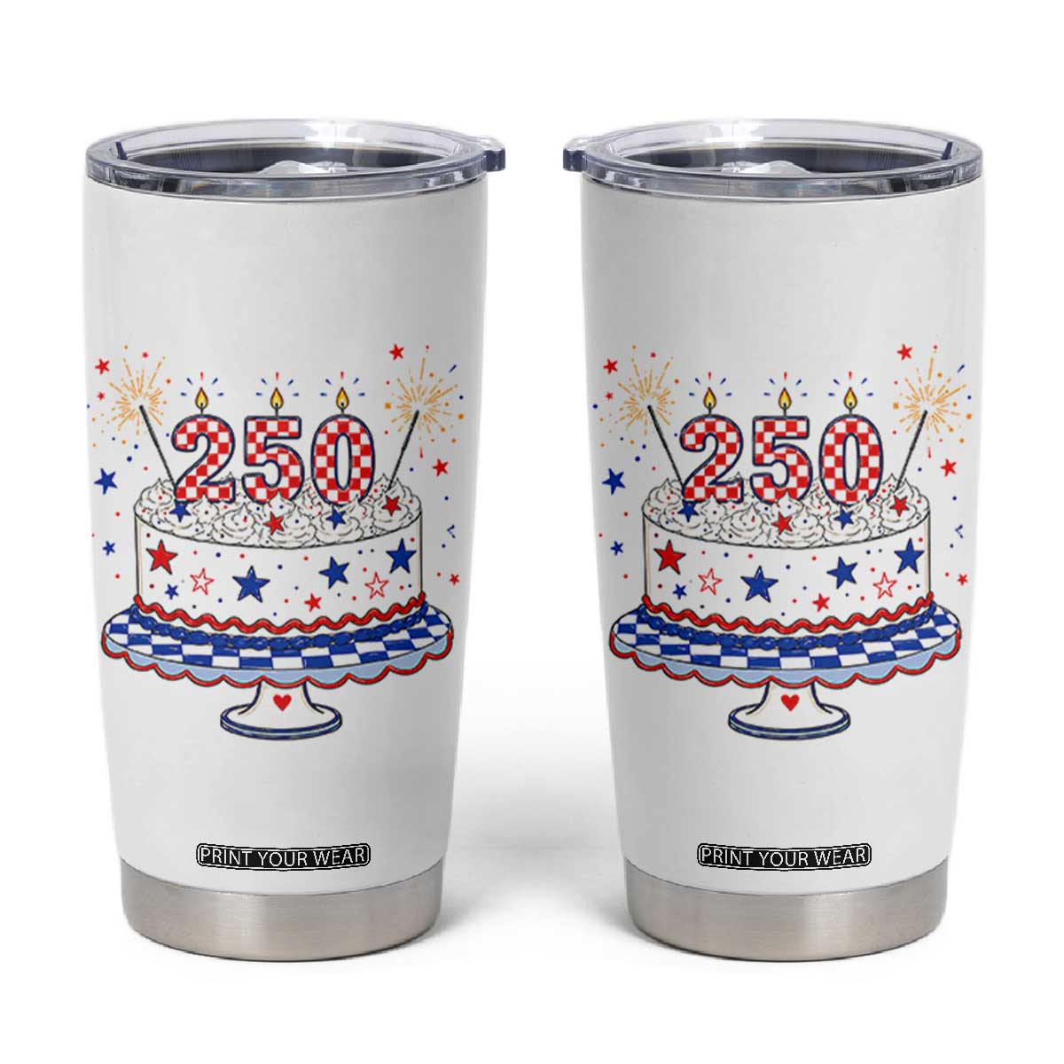 USA 250th Anniversary Birthday Cake Party Gift Tumbler Cup TS12 White Print Your Wear