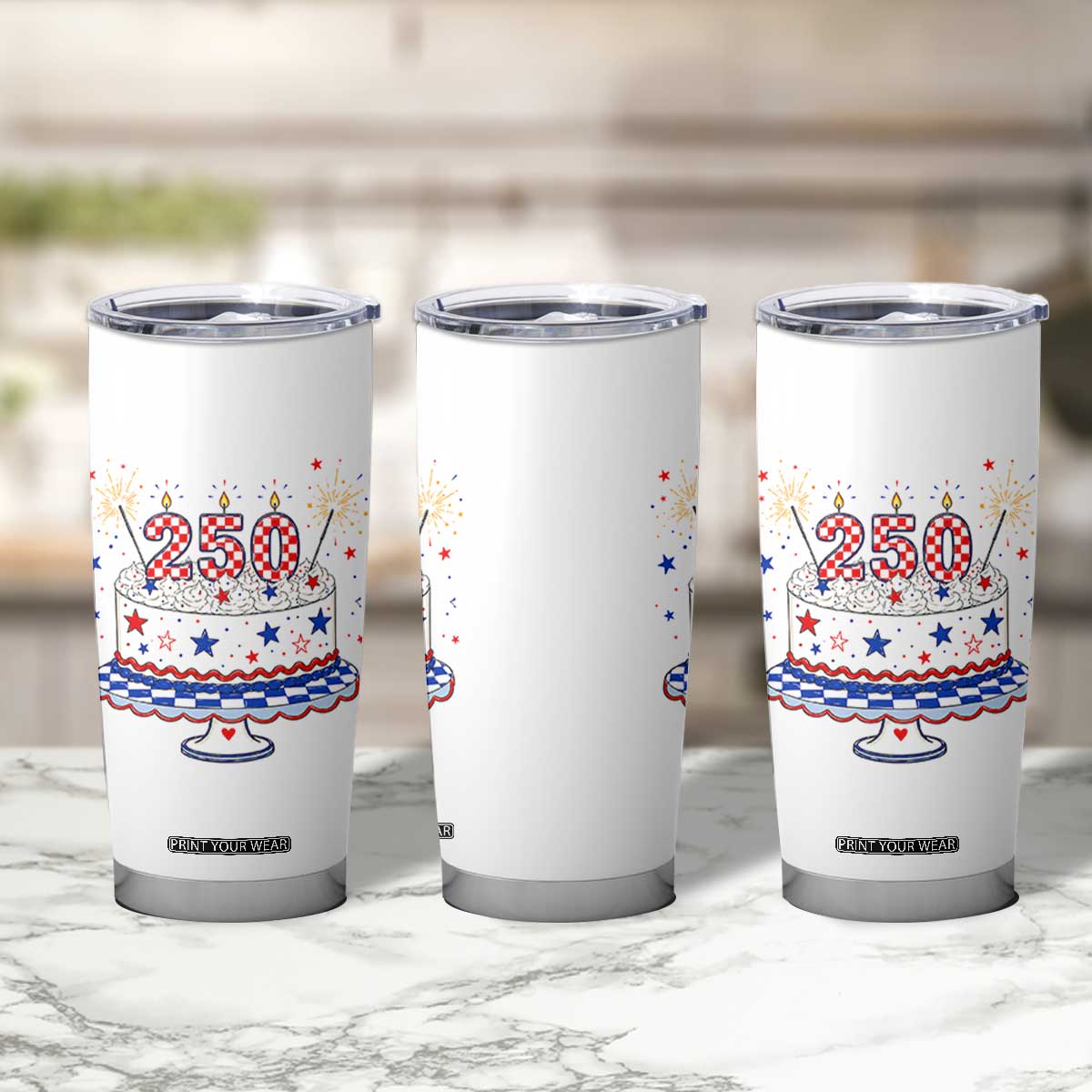 USA 250th Anniversary Birthday Cake Party Gift Tumbler Cup TS12 Print Your Wear