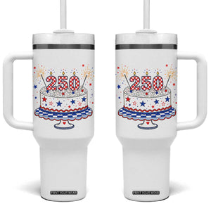 USA 250th Anniversary Birthday Cake Party Gift Tumbler With Handle TS12 One Size: 40 oz White Print Your Wear