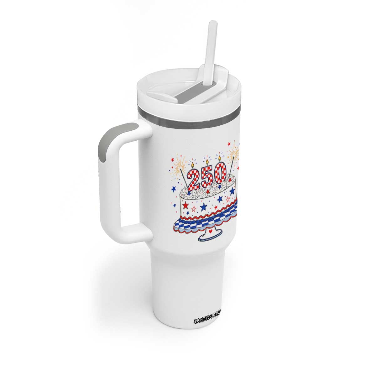 USA 250th Anniversary Birthday Cake Party Gift Tumbler With Handle TS12 Print Your Wear