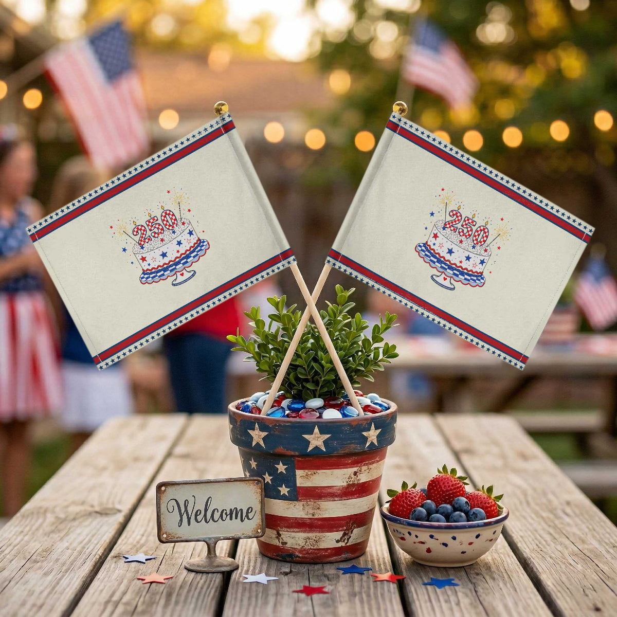 USA 250th Anniversary Birthday Cake Party Gift Patriotic Handheld Flag TS12 Modern 8.2